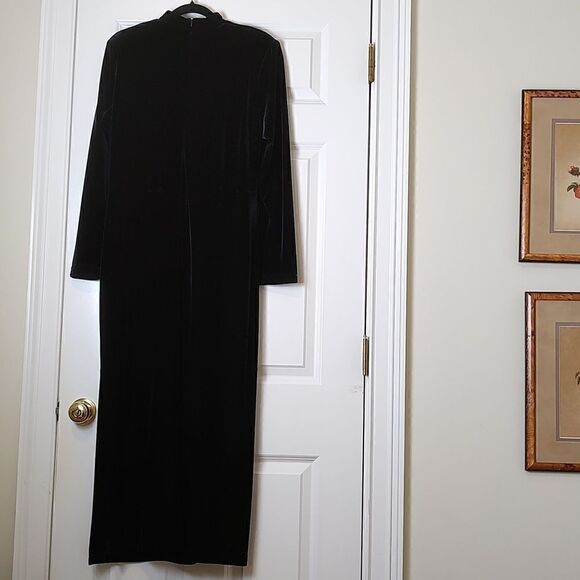 Vintage K C Spencer Mandarin Collar Velvet Maxi Dress Size 12 - Picture 8 of 11